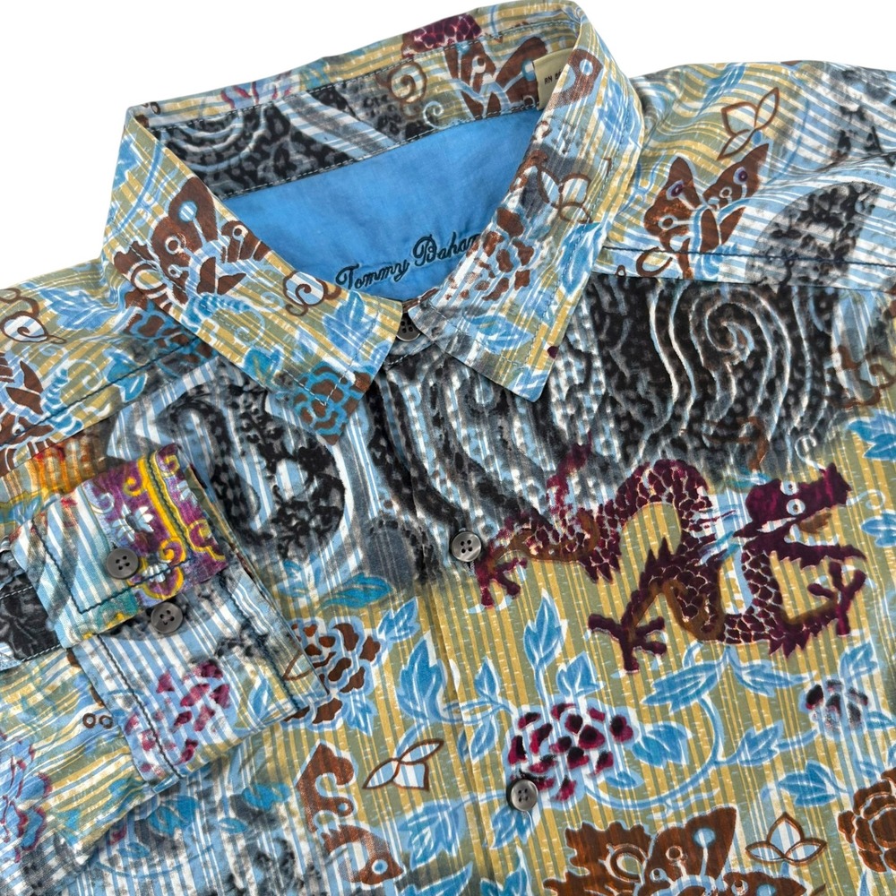 Tommy Bahama Mens XL Dragon Floral Silk Cotton Button Down Shirt Long Sleeve